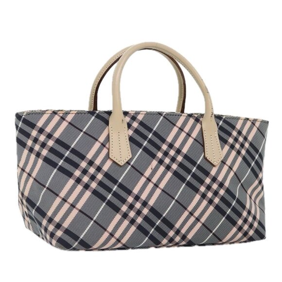BURBERRY Nova Check Blue Label Hand Bag Nylon Gray Pink Auth - Picture 3 of 16